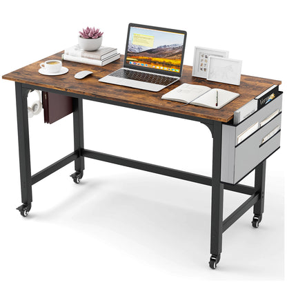Rolling Home Office Computer Desk with Detachable Fabric Bag, Brown Writing Desks at Gallery Canada