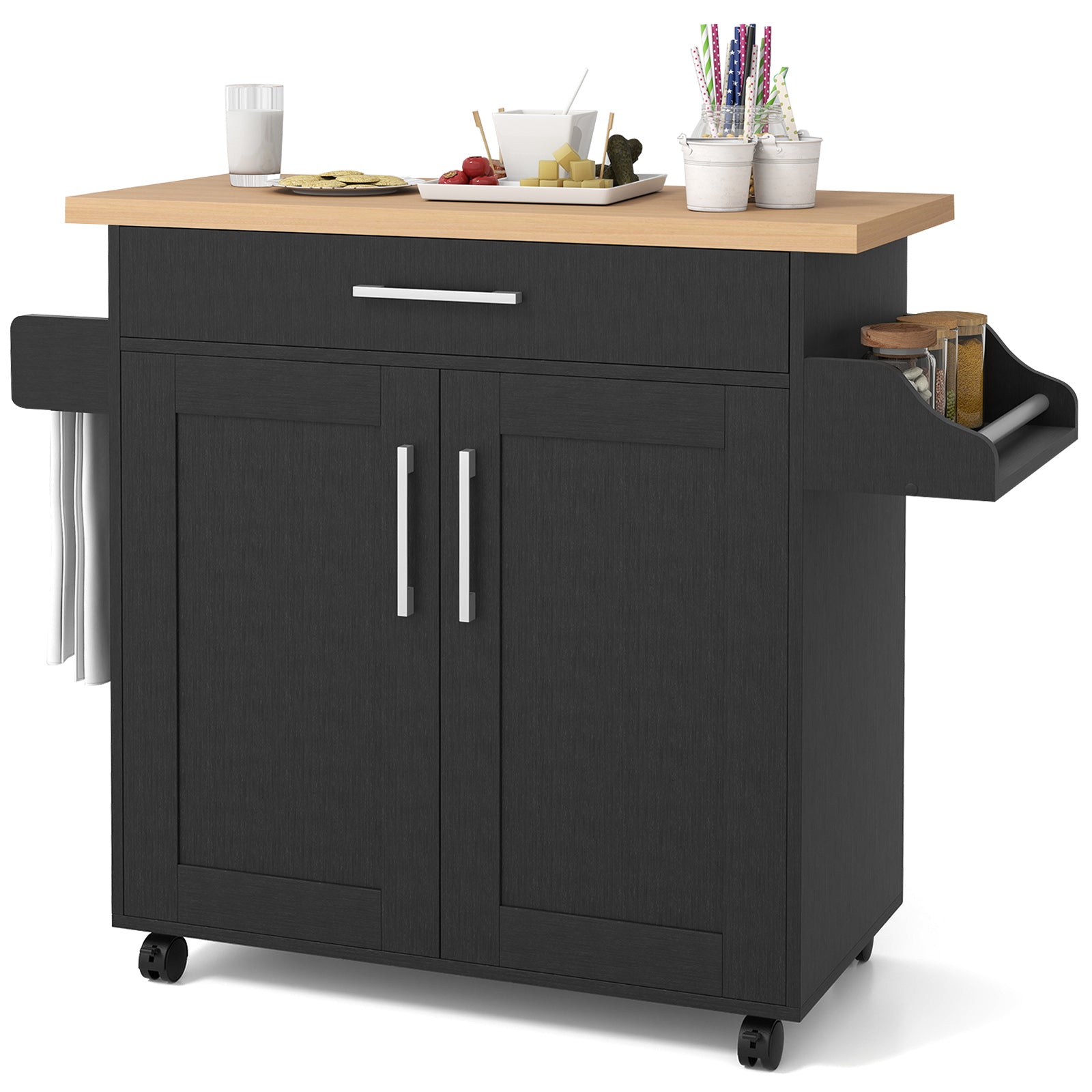 Rolling Kitchen Island Cart with Towel and Spice Rack, Black Kitchen Islands & Carts at Gallery Canada