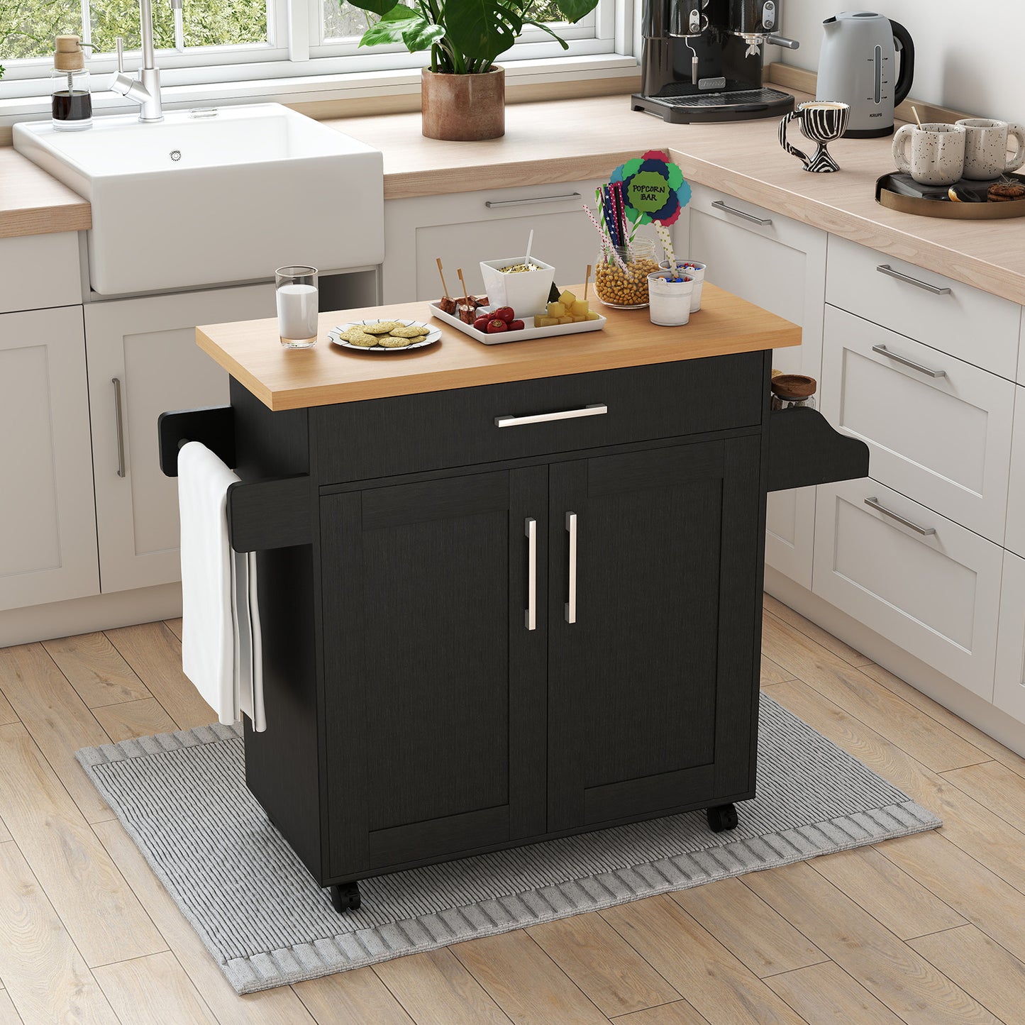 Rolling Kitchen Island Cart with Towel and Spice Rack, Black Kitchen Islands & Carts at Gallery Canada