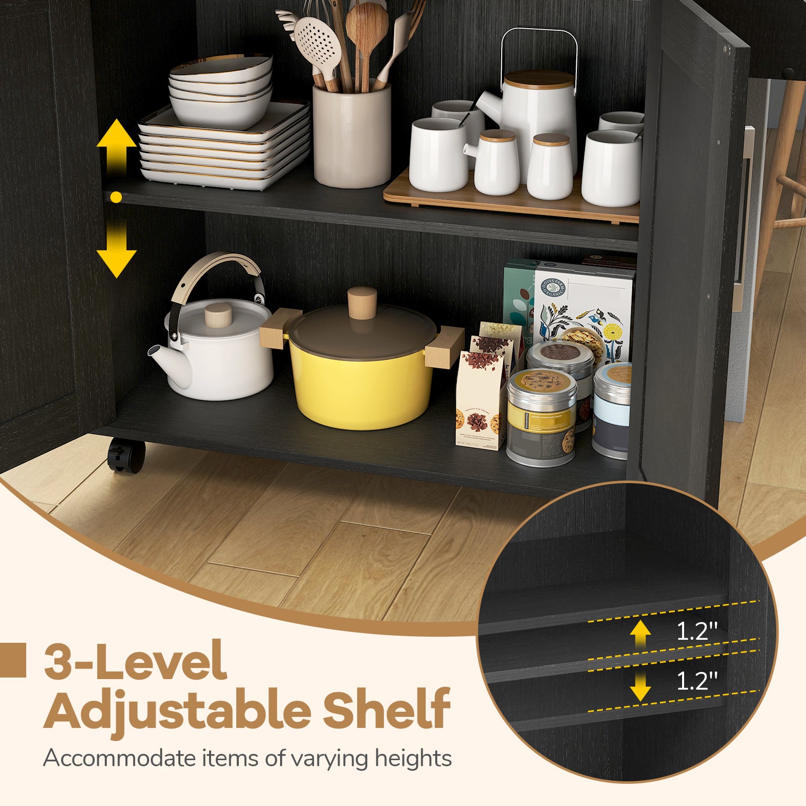 Rolling Kitchen Island Cart with Towel and Spice Rack, Black Kitchen Islands & Carts at Gallery Canada