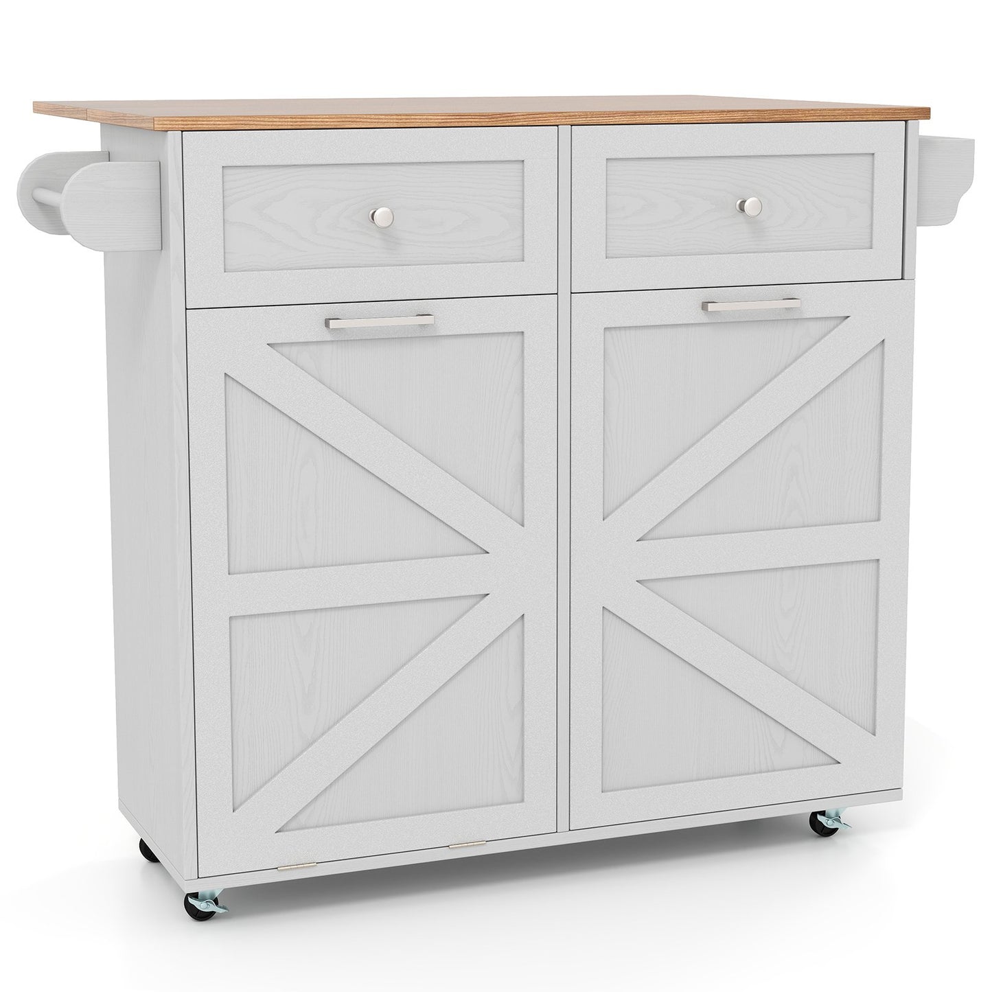 Rolling Kitchen Island with Trash Can Cabinet and Rubber Universal Wheels-Grey, Gray Kitchen Islands & Carts at Gallery Canada