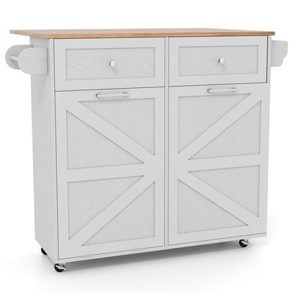 Rolling Kitchen Island with Trash Can Cabinet and Rubber Universal Wheels-Grey, Gray Kitchen Islands & Carts at Gallery Canada