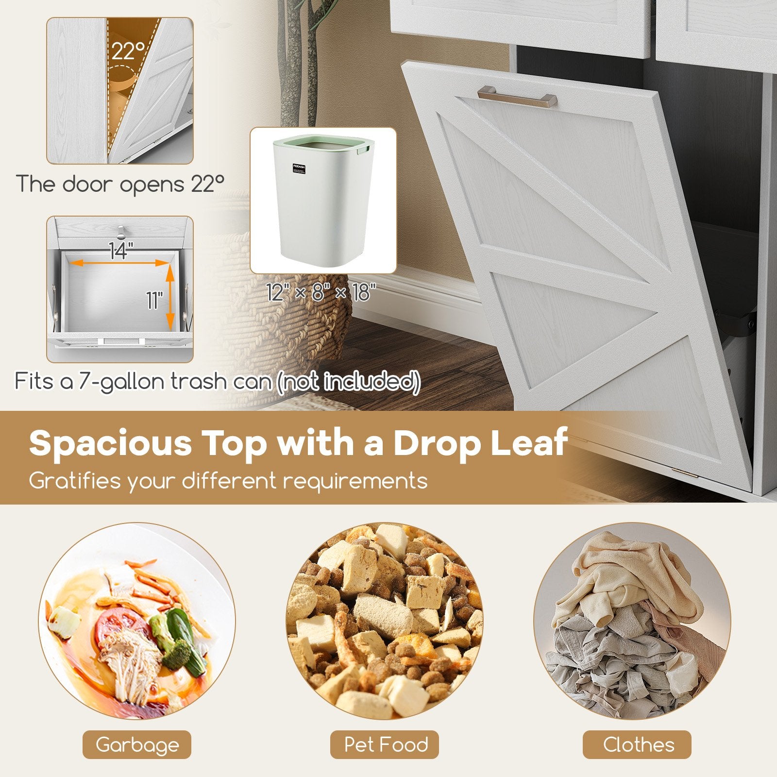 Rolling Kitchen Island with Trash Can Cabinet and Rubber Universal Wheels-Grey, Gray Kitchen Islands & Carts at Gallery Canada