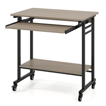 Rolling Laptop Table with Pull-out Keyboard Tray and Hooks-Grey, Gray Laptop Tables & Printer Stands at Gallery Canada