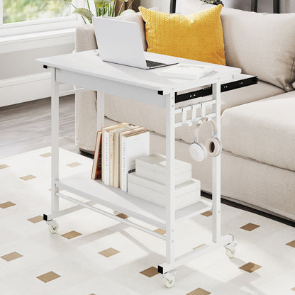 Rolling Laptop Table with Pull-out Keyboard Tray and Hooks, White Laptop Tables & Printer Stands at Gallery Canada