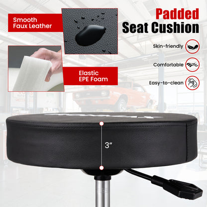 Rolling Mechanic Stool with Cushioned Seat & Dual Tool Trays 330 Lbs, Red