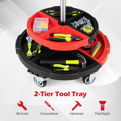Rolling Mechanic Stool, Cushioned Seat, 5 Wheels, 330 Lbs, Red