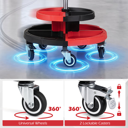 Rolling Mechanic Stool, Cushioned Seat, 5 Wheels, 330 Lbs, Red