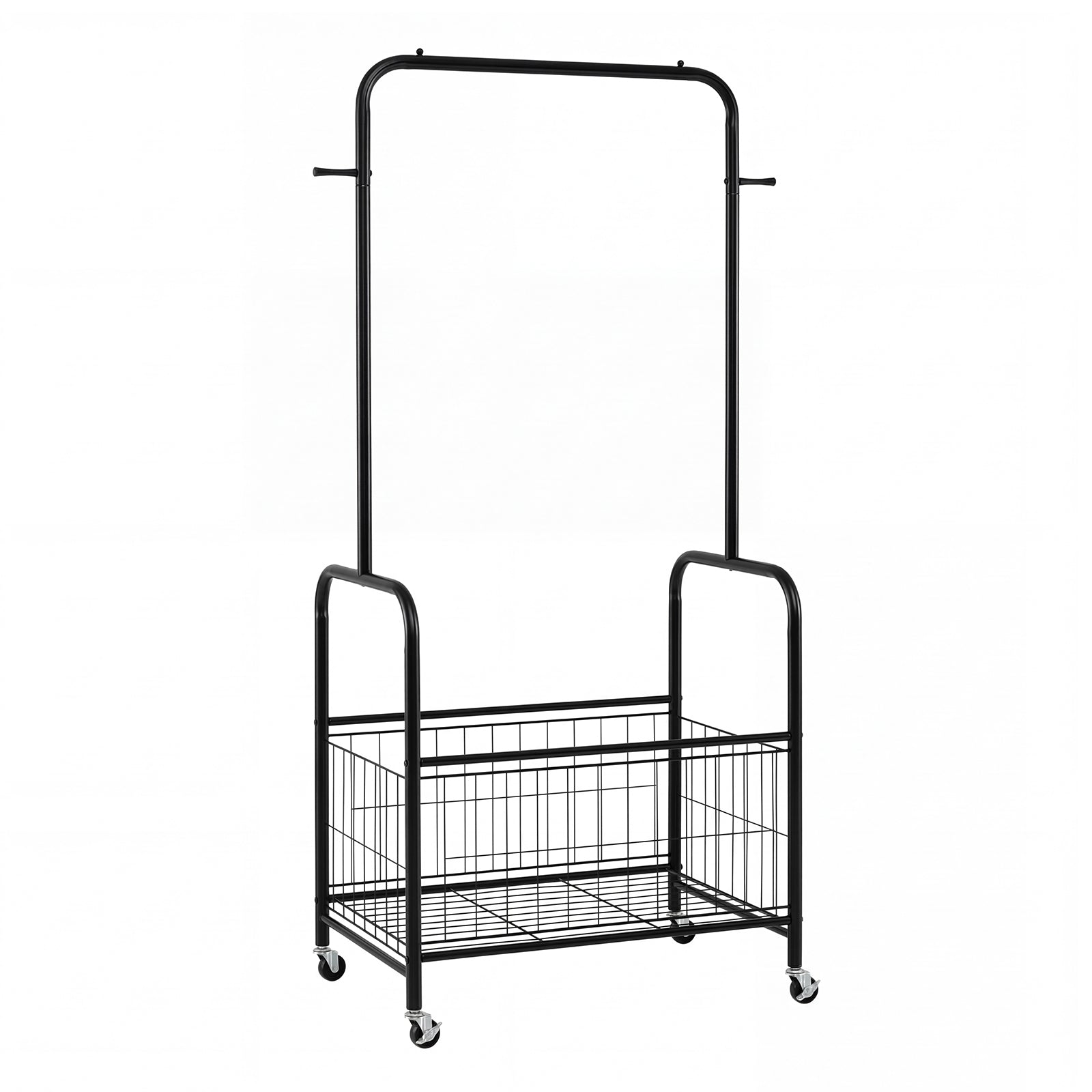 Rolling Metal Clothes Rack With Hanging Rod And Storage Basket, Black Clothing & Closet Storage Black at Gallery Canada