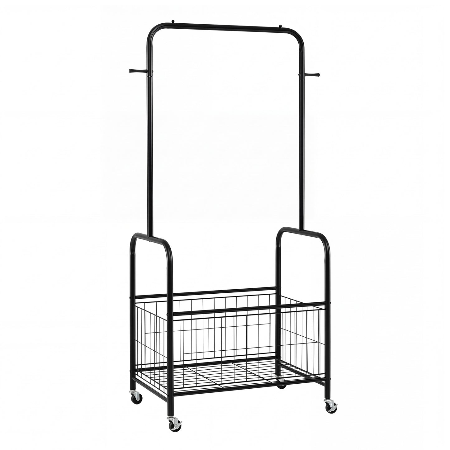 Rolling Metal Clothes Rack With Hanging Rod And Storage Basket, Black Clothing & Closet Storage Black at Gallery Canada