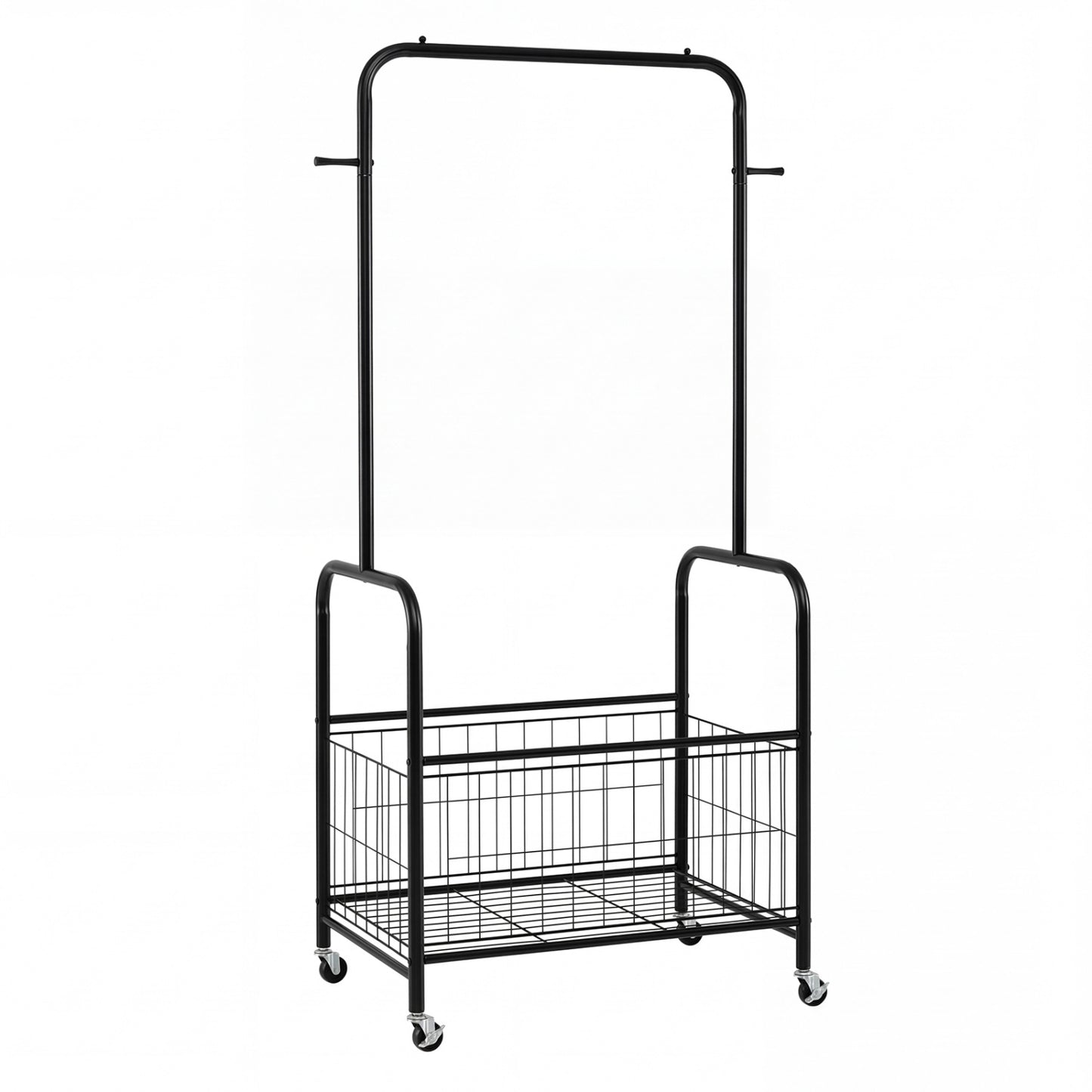 Rolling Metal Clothes Rack With Hanging Rod And Storage Basket, Black Clothing & Closet Storage at Gallery Canada
