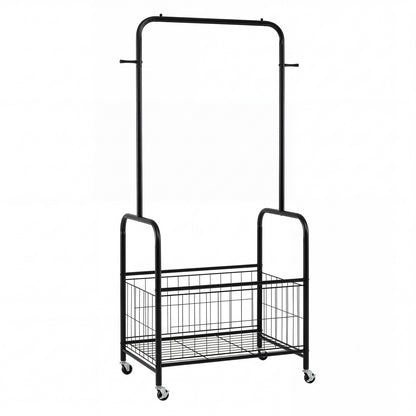 Rolling Metal Clothes Rack With Hanging Rod And Storage Basket, Black Clothing & Closet Storage at Gallery Canada