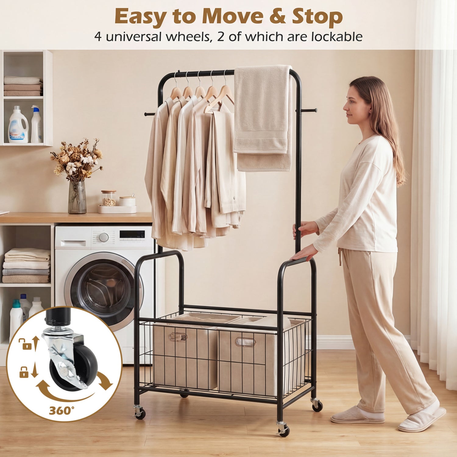 Rolling Metal Clothes Rack With Hanging Rod And Storage Basket, Black Clothing & Closet Storage at Gallery Canada