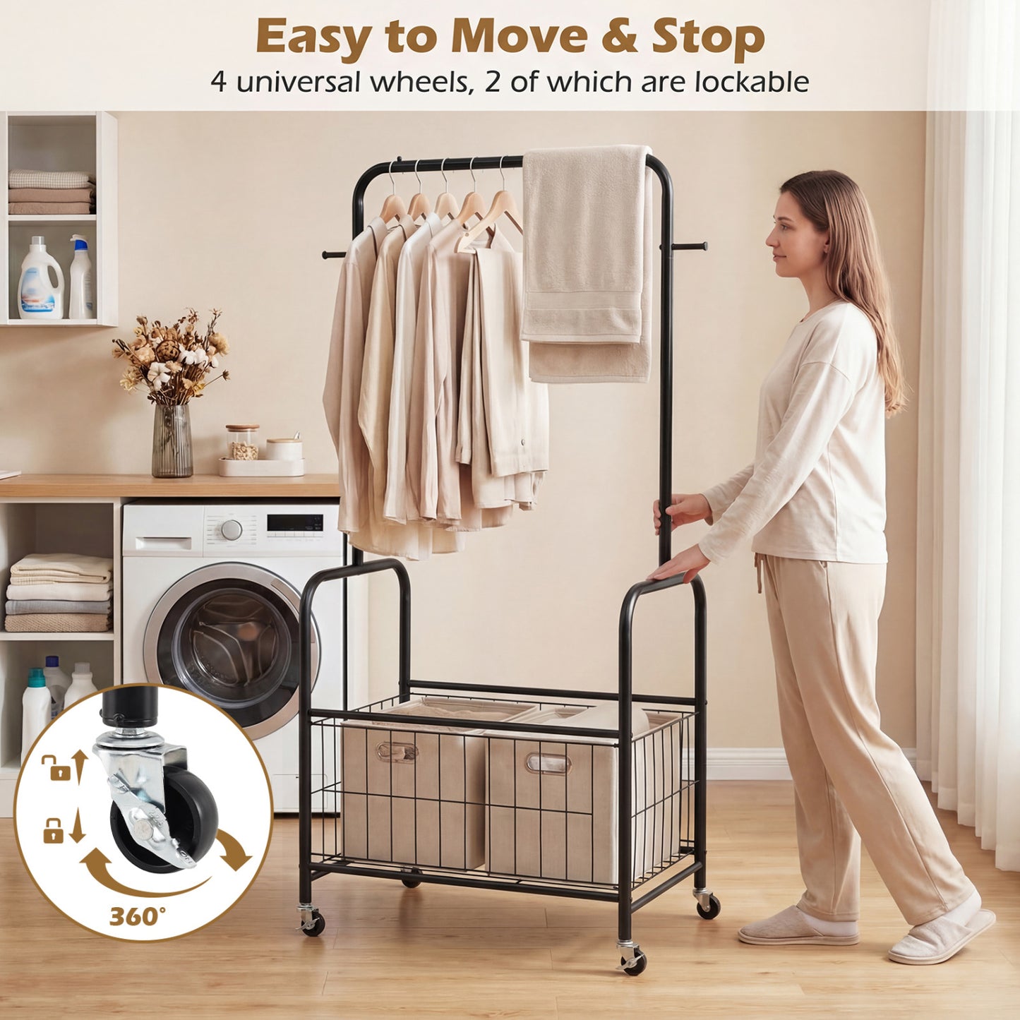 Rolling Metal Clothes Rack With Hanging Rod And Storage Basket, Black Clothing & Closet Storage at Gallery Canada