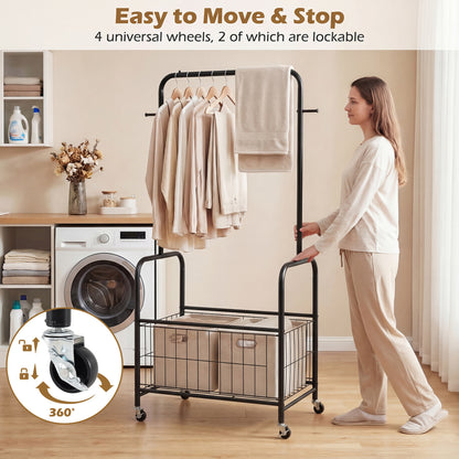 Rolling Metal Clothes Rack With Hanging Rod And Storage Basket, Black Clothing & Closet Storage at Gallery Canada