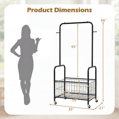 Rolling Metal Clothes Rack With Hanging Rod And Storage Basket, Black Clothing & Closet Storage at Gallery Canada