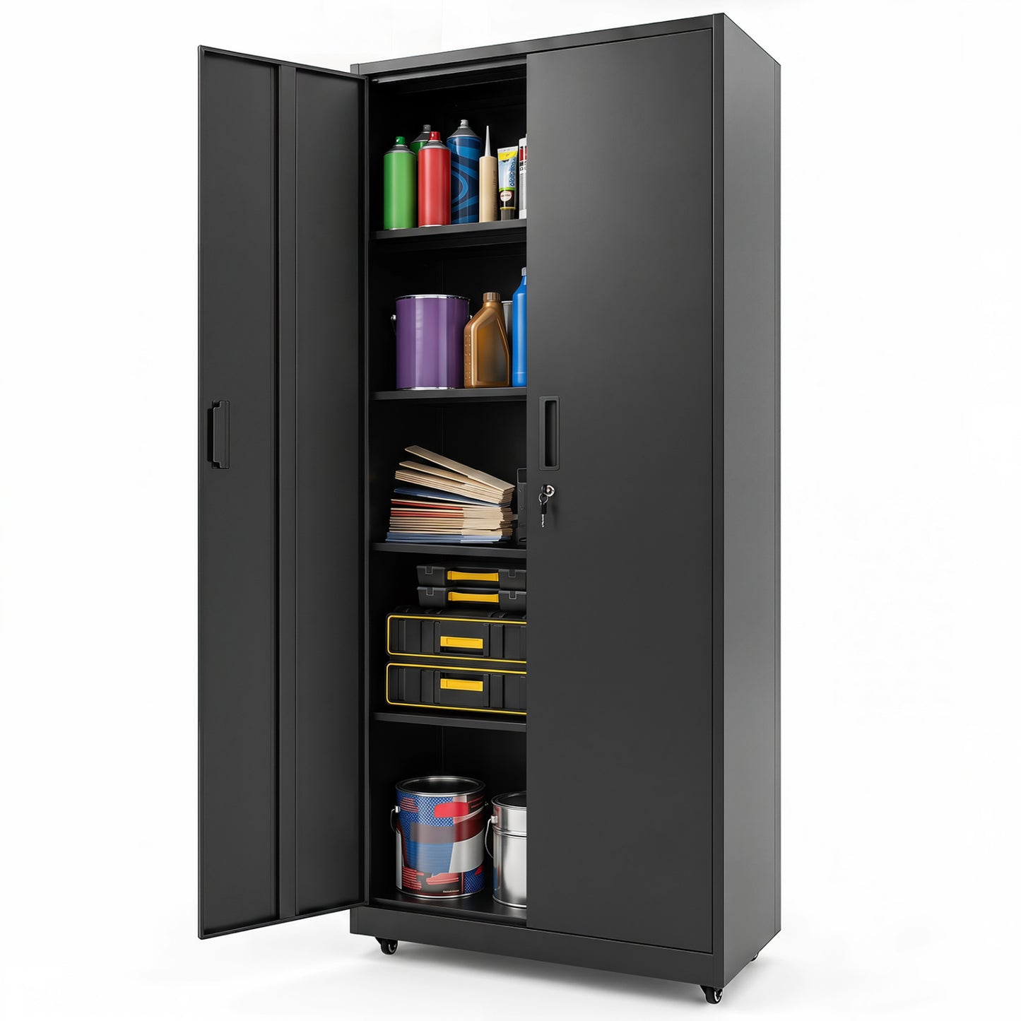 Rolling Metal Storage Cabinet 73 In Lockable File Cabinet Black