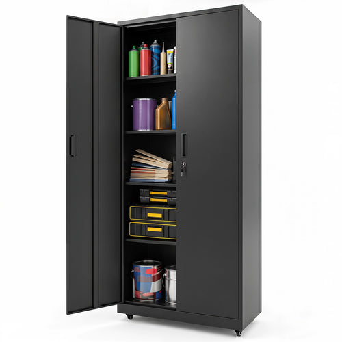 Rolling Metal Storage Cabinet 73 In Lockable File Cabinet Black