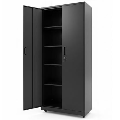 Rolling Metal Storage Cabinet 73 In Lockable File Cabinet Black