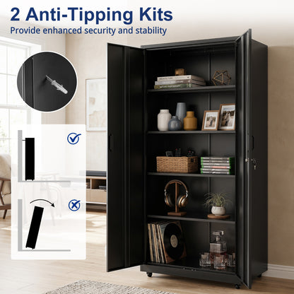 Rolling Metal Storage Cabinet 73 In Lockable File Cabinet Black