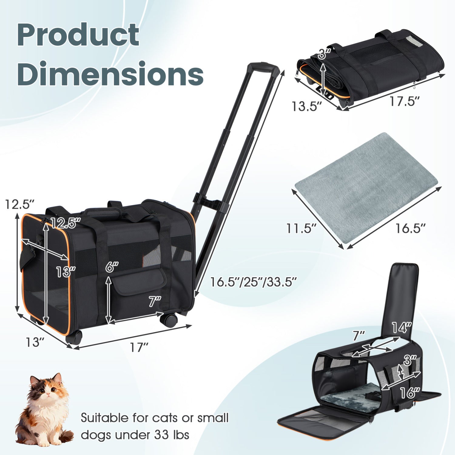 Foldable Soft-Sided Rolling Pet Carrier, Black Dog Supplies at Gallery Canada