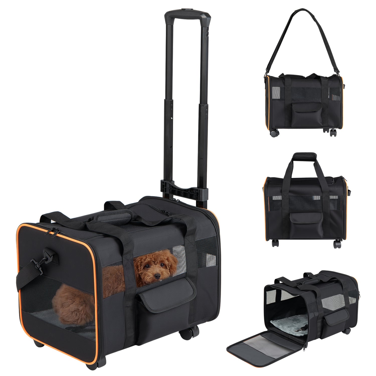 Foldable Soft-Sided Rolling Pet Carrier, Black Dog Supplies Black at Gallery Canada