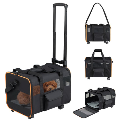 Foldable Soft-Sided Rolling Pet Carrier, Black Dog Supplies Black at Gallery Canada