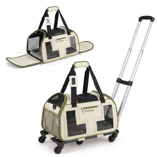 Rolling Pet Carrier with Wheels, Telescopic Handle, Green Pet Gate Green at Gallery Canada
