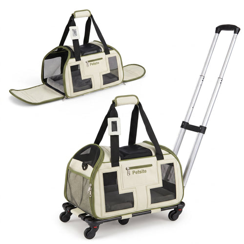Rolling Pet Carrier with Wheels, Telescopic Handle, Green