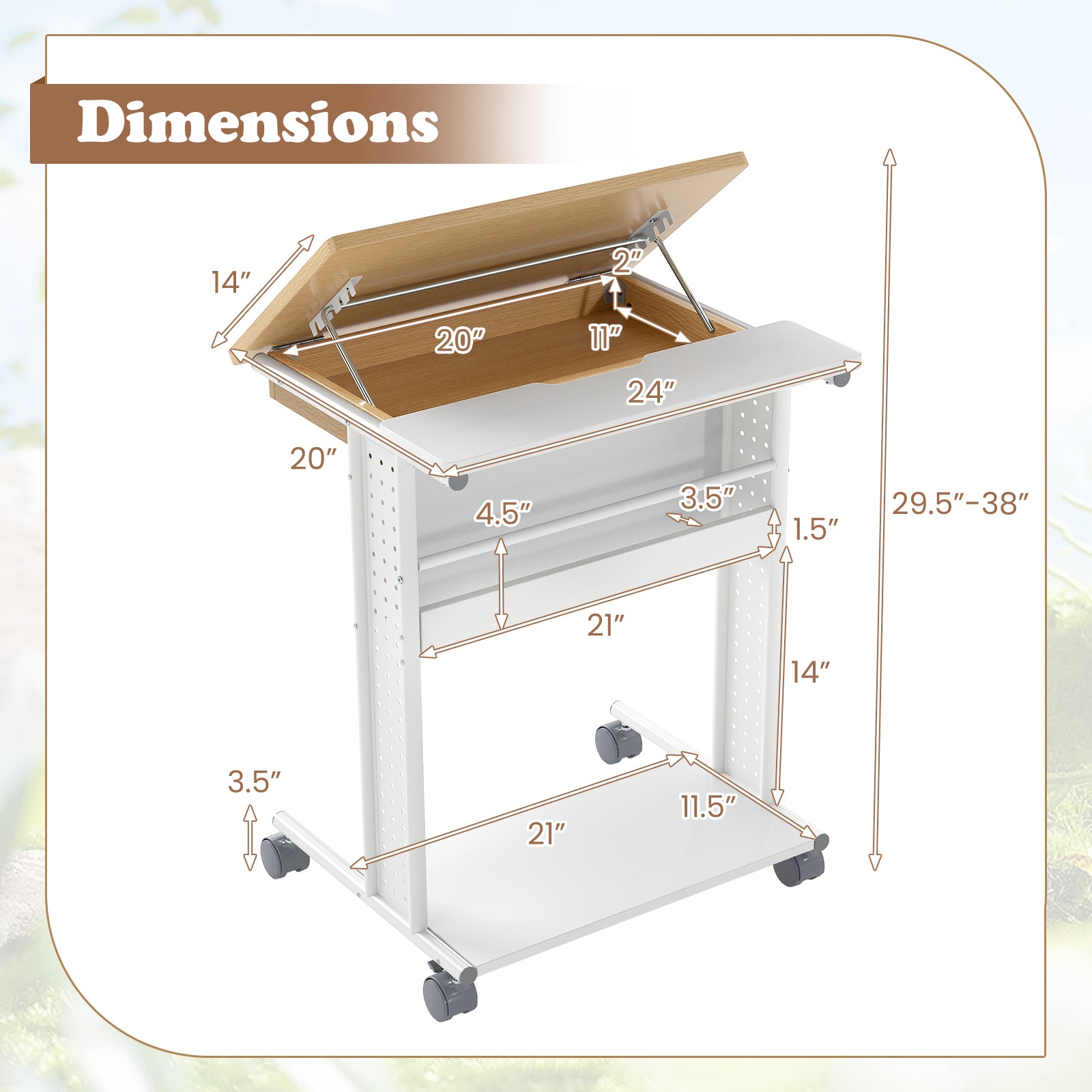Rolling Portable Desk Laptop Desk with Tilting Tabletop Hidden Compartment, Natural Computer Desks at Gallery Canada