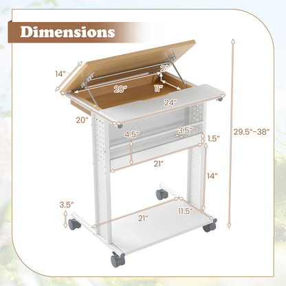 Rolling Portable Desk Laptop Desk with Tilting Tabletop Hidden Compartment, Natural Computer Desks at Gallery Canada