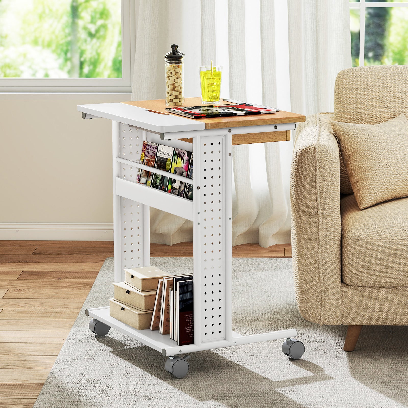 Rolling Portable Desk Laptop Desk with Tilting Tabletop Hidden Compartment, Natural Computer Desks at Gallery Canada