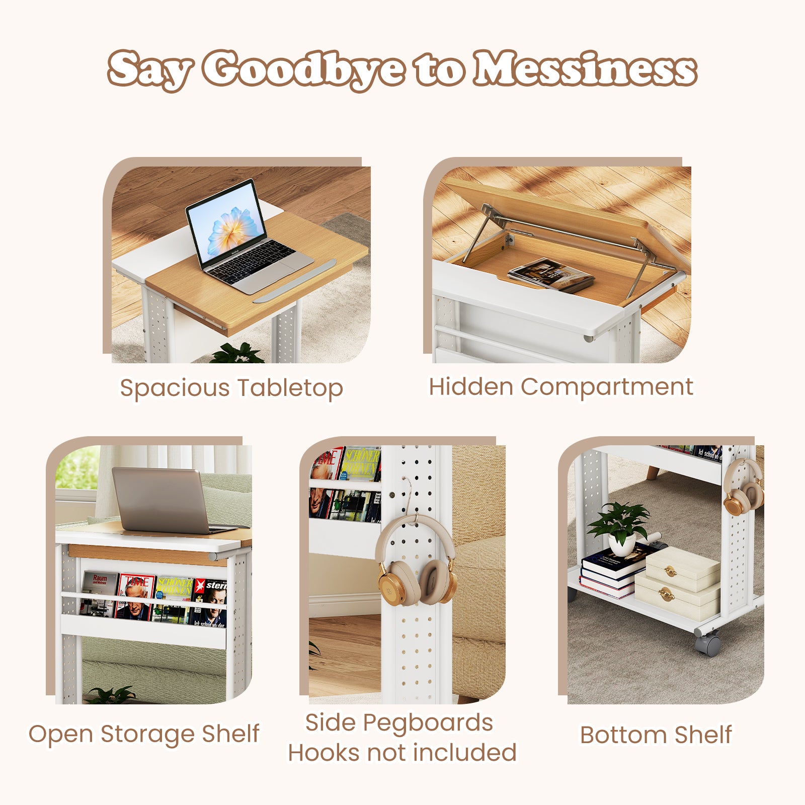 Rolling Portable Desk Laptop Desk with Tilting Tabletop Hidden Compartment, Natural Computer Desks at Gallery Canada