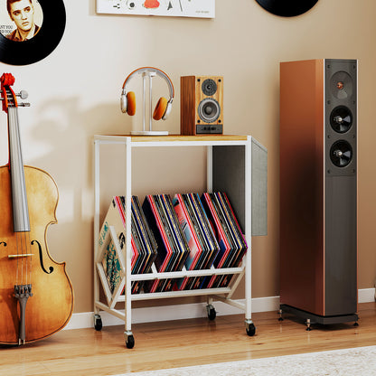 Rolling Record Player Stand 2-Tier with Vinyl Storage and Magazine Holder Bag, Natural End & Side Tables at Gallery Canada