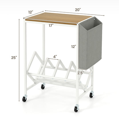 Rolling Record Player Stand 2-Tier with Vinyl Storage and Magazine Holder Bag, Natural End & Side Tables at Gallery Canada