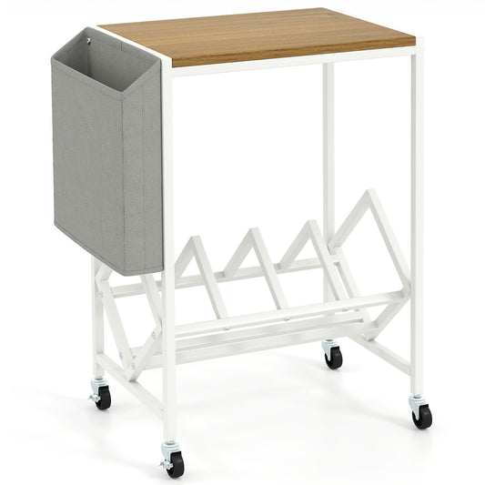 Rolling Record Player Stand, 2-Tier Vinyl Storage, Magazine Holder Bag, Natural End & Side Tables Natural at Gallery Canada