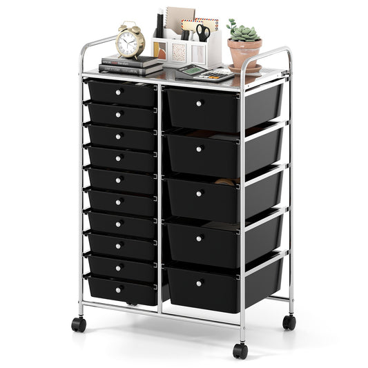 Rolling Storage Cart 15-Drawer Trolley with Chrome Plated Metal Frame, Black File Cabinets Black at Gallery Canada