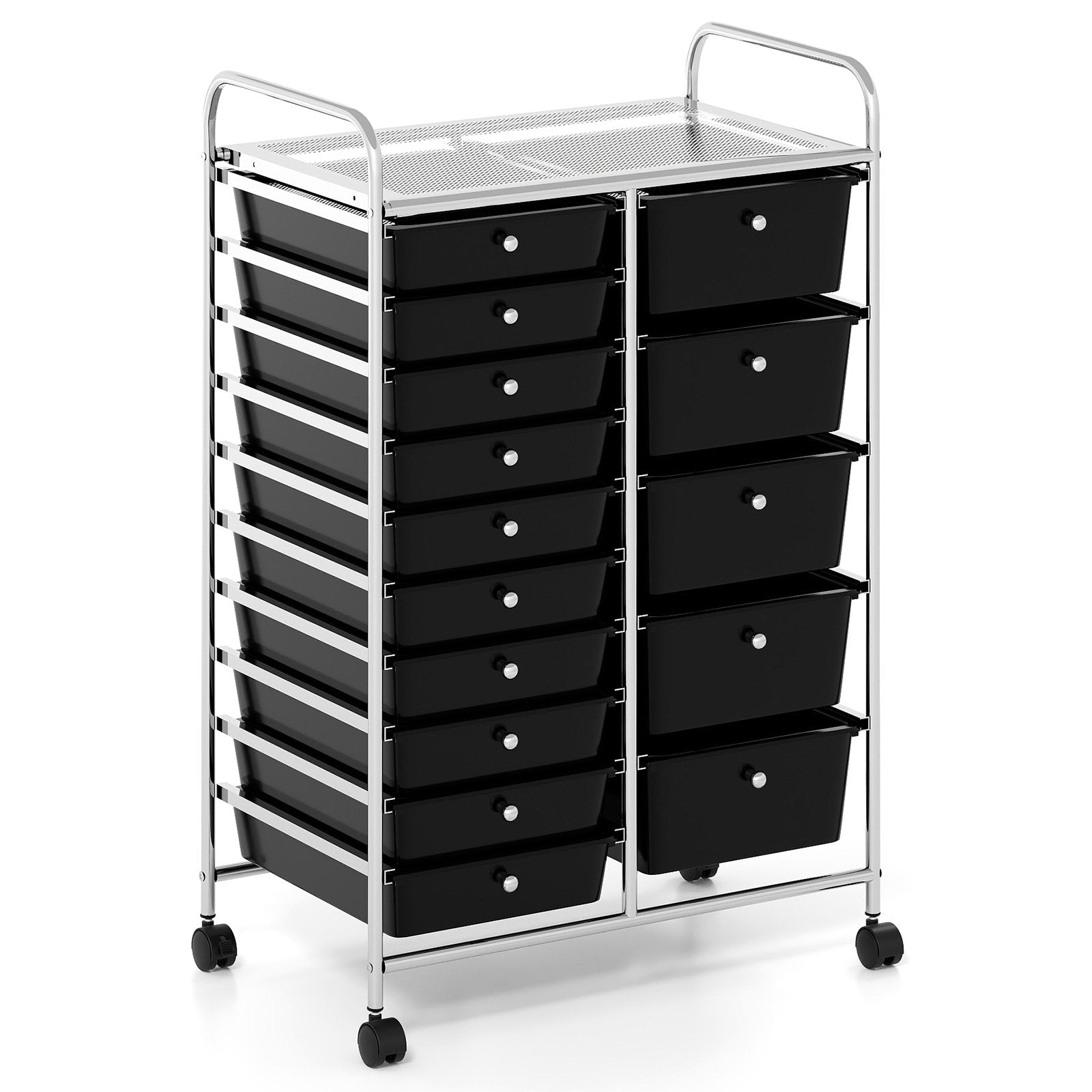 Rolling Storage Cart 15-Drawer Trolley with Chrome Plated Metal Frame, Black File Cabinets at Gallery Canada