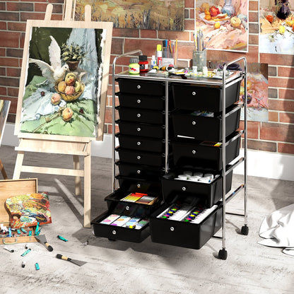 Rolling Storage Cart 15-Drawer Trolley with Chrome Plated Metal Frame, Black File Cabinets at Gallery Canada