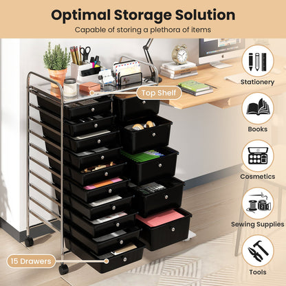 Rolling Storage Cart 15-Drawer Trolley with Chrome Plated Metal Frame, Black File Cabinets at Gallery Canada
