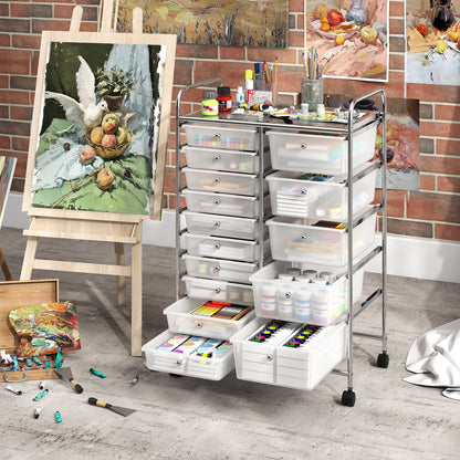 Rolling Storage Cart 15-Drawer Trolley with Chrome Plated Metal Frame, Transparent File Cabinets at Gallery Canada