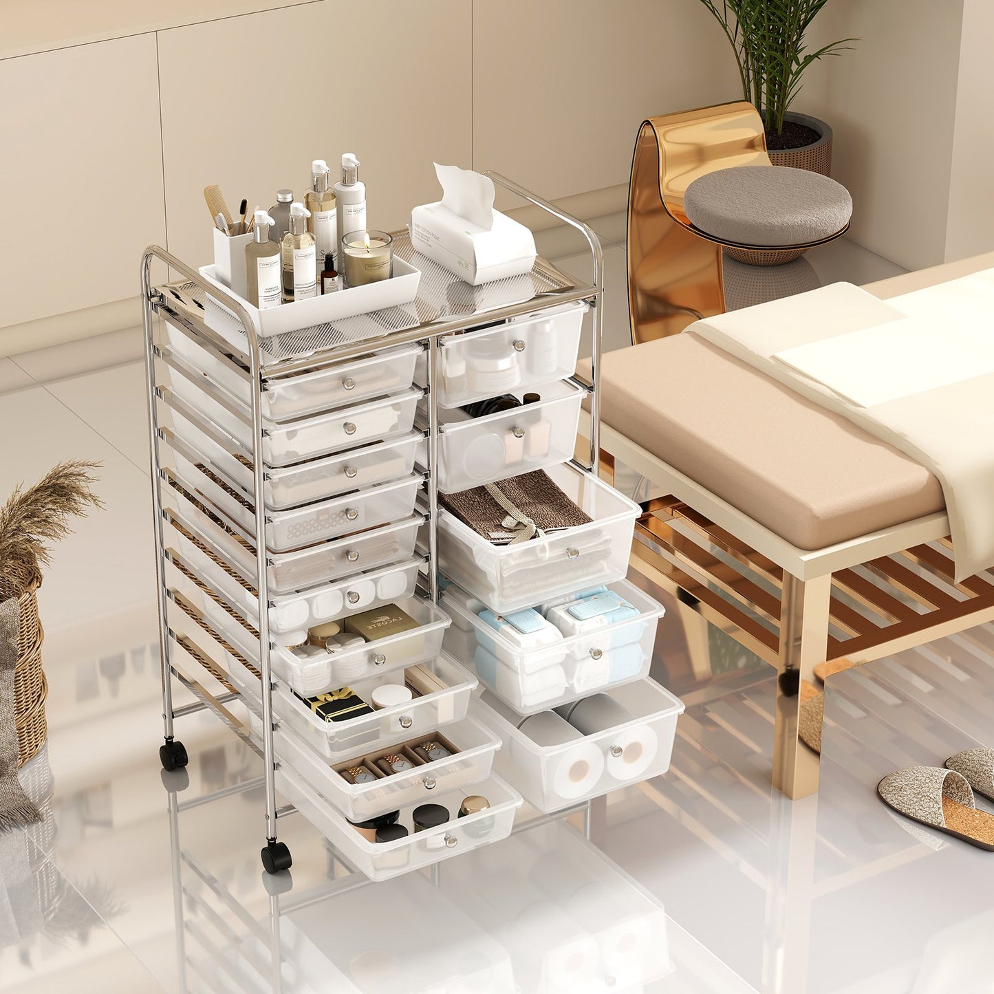Rolling Storage Cart 15-Drawer Trolley with Chrome Plated Metal Frame, Transparent File Cabinets at Gallery Canada