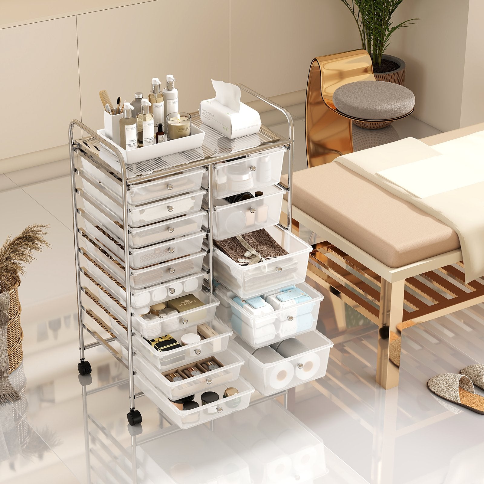 Rolling Storage Cart 15-Drawer Trolley with Chrome Plated Metal Frame, Transparent File Cabinets at Gallery Canada