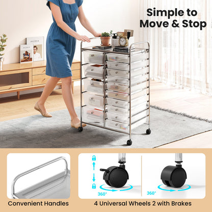 Rolling Storage Cart 15-Drawer Trolley with Chrome Plated Metal Frame, Transparent File Cabinets at Gallery Canada