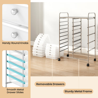 Rolling Storage Cart 15-Drawer Trolley with Chrome Plated Metal Frame, Transparent File Cabinets at Gallery Canada