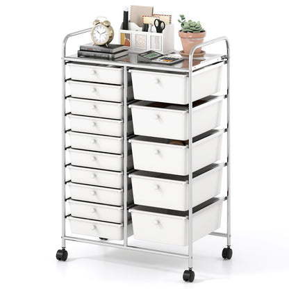 Rolling Storage Cart 15-Drawer Trolley with Chrome Plated Metal Frame, White File Cabinets White at Gallery Canada