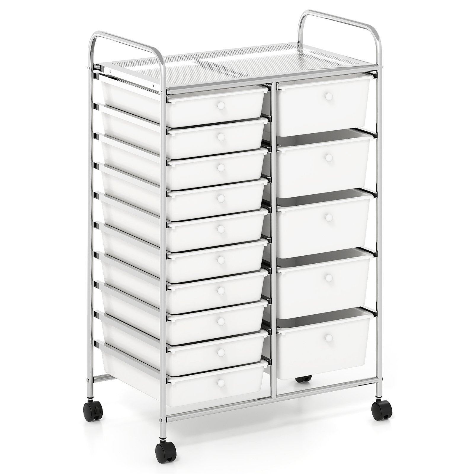 Rolling Storage Cart 15-Drawer Trolley with Chrome Plated Metal Frame, White File Cabinets at Gallery Canada