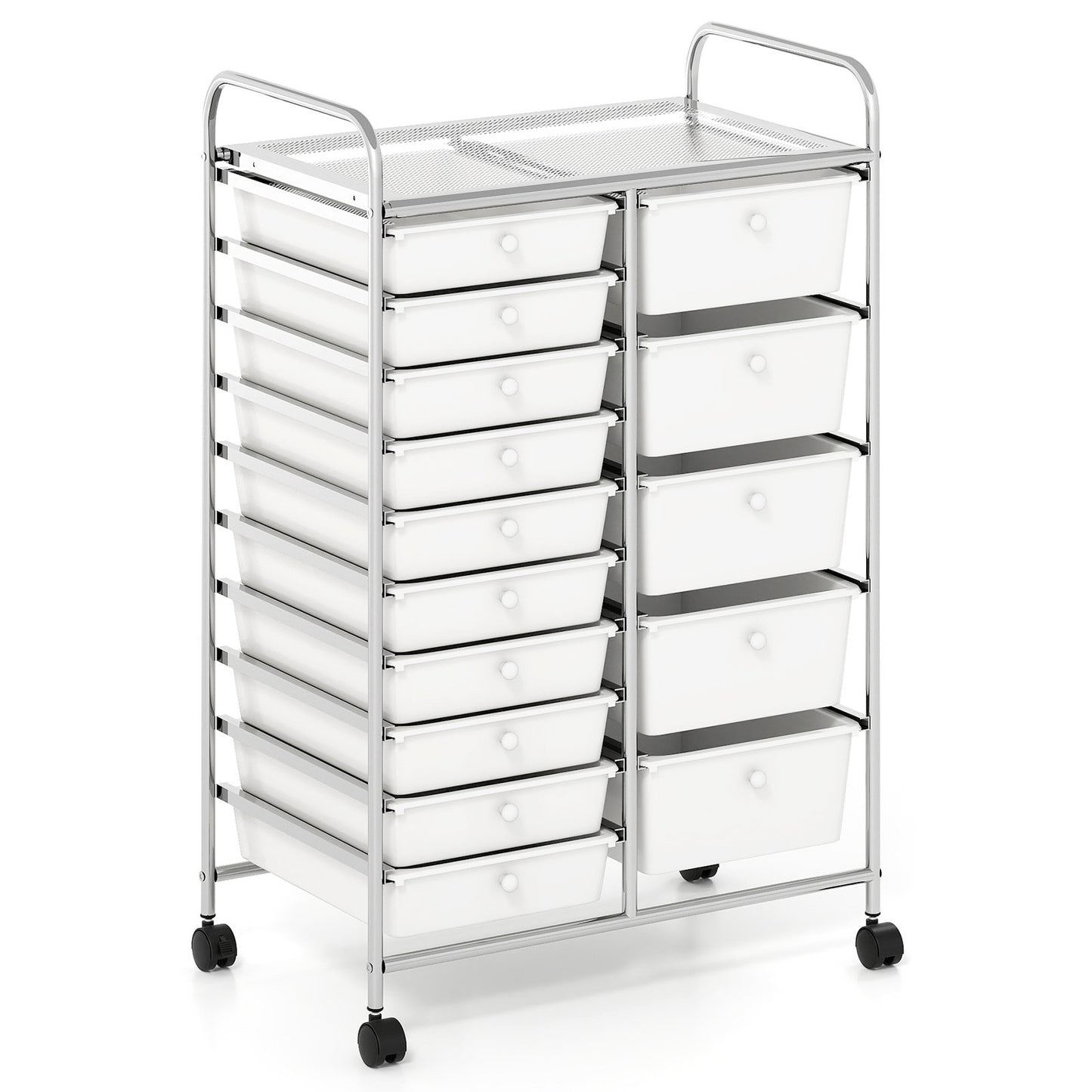 Rolling Storage Cart 15-Drawer Trolley with Chrome Plated Metal Frame, White File Cabinets at Gallery Canada
