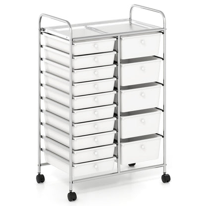 Rolling Storage Cart 15-Drawer Trolley with Chrome Plated Metal Frame, White File Cabinets at Gallery Canada
