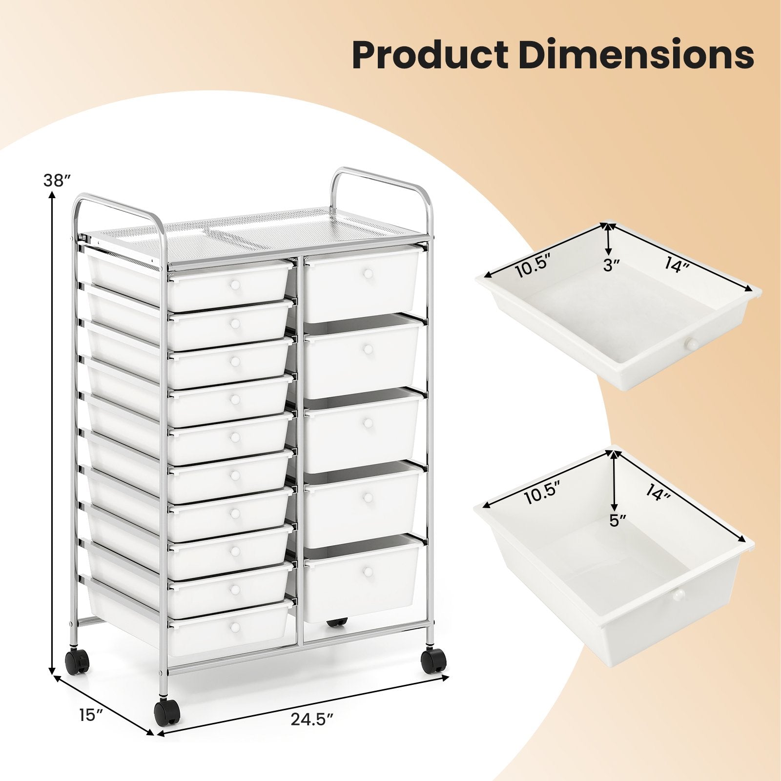 Rolling Storage Cart 15-Drawer Trolley with Chrome Plated Metal Frame, White File Cabinets at Gallery Canada